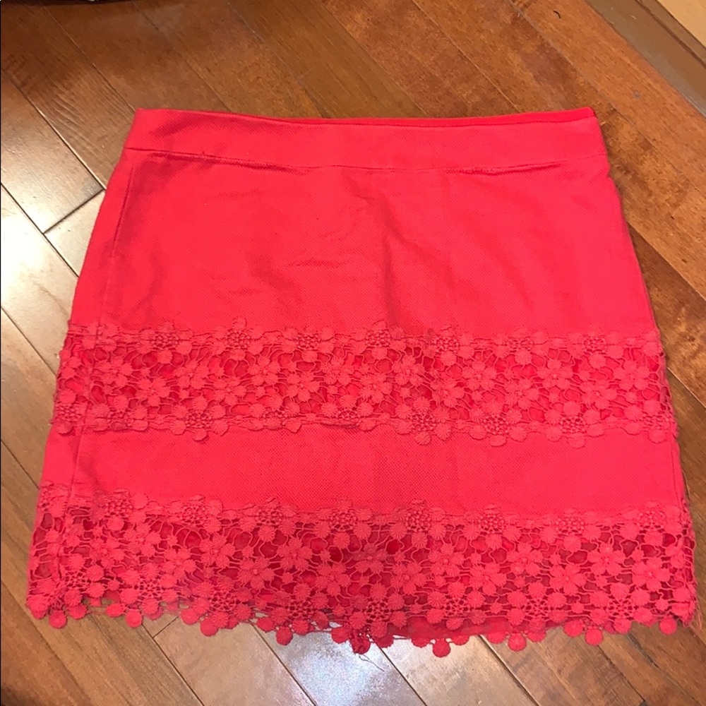 J Crew Pink Red Lace Panel Mini Skirt. Size 0